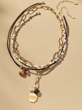 Anthropologie Shades of Sea Layered Necklaces Charm Edition in Light Sand NWT